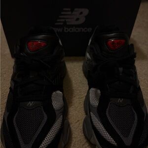 New Balance 9060 Black and Gray with Red Accents